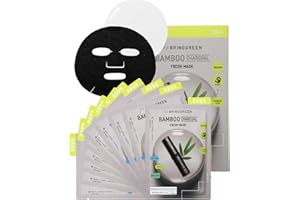 BRING GREEN BAMBOO CHARCOAL FRESH MASK (10 Count) | Daily Skincare, Vegan Facial Mask Sheet for Exfoliating, Pore Clarifying & Hydration | All-Natural, Cruelty-Free Lyocell Sheet