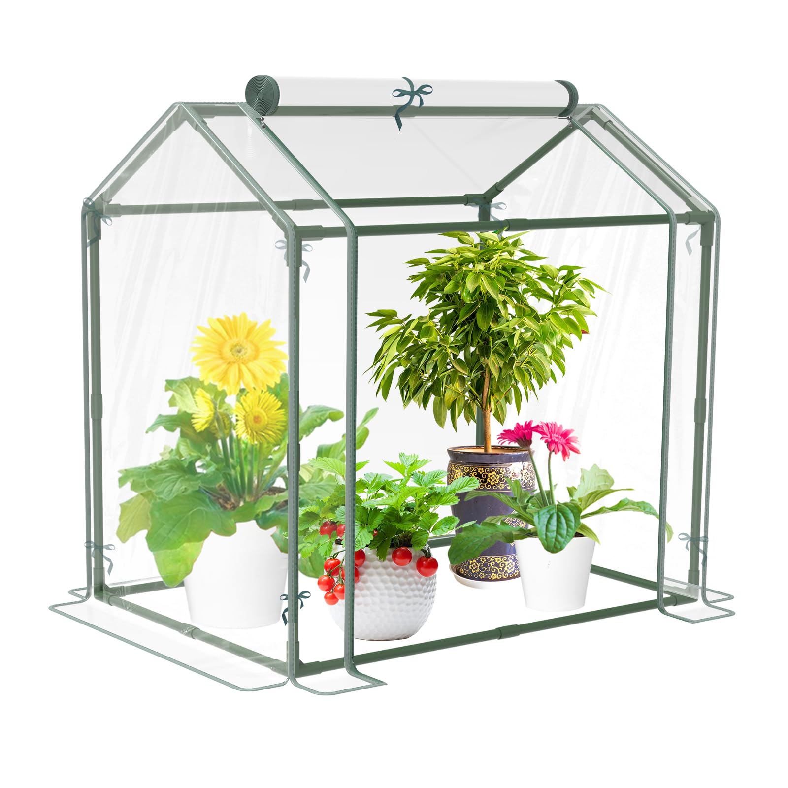 Photo 1 of Mini Greenhouse for Indoor Outdoor Plants, Durable Green House with Roll-up Zipper Door?Grow Plant House Tent with Transparent PVC Cover 33.5”x23.2”x32.5”