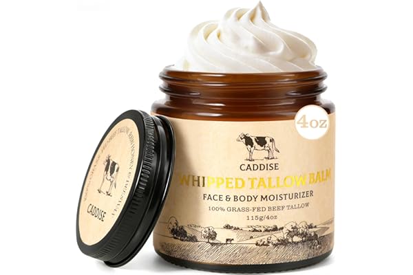 CADDISE Whipped Beef Tallow for Skin – 100% Grass-Fed Handmade Cream Moisturizer for Face & Body, Natural with Honey, Shea Bu