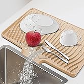 Silicone Dish Drying Mat for Kitchen Countertops and Sinks,19 x13.7 Inch Non Slip Heat Resistant Mat with Built In Drainage System,For Refrigerator and Drawer Liners (beige, 19 x13.7 Inch)
