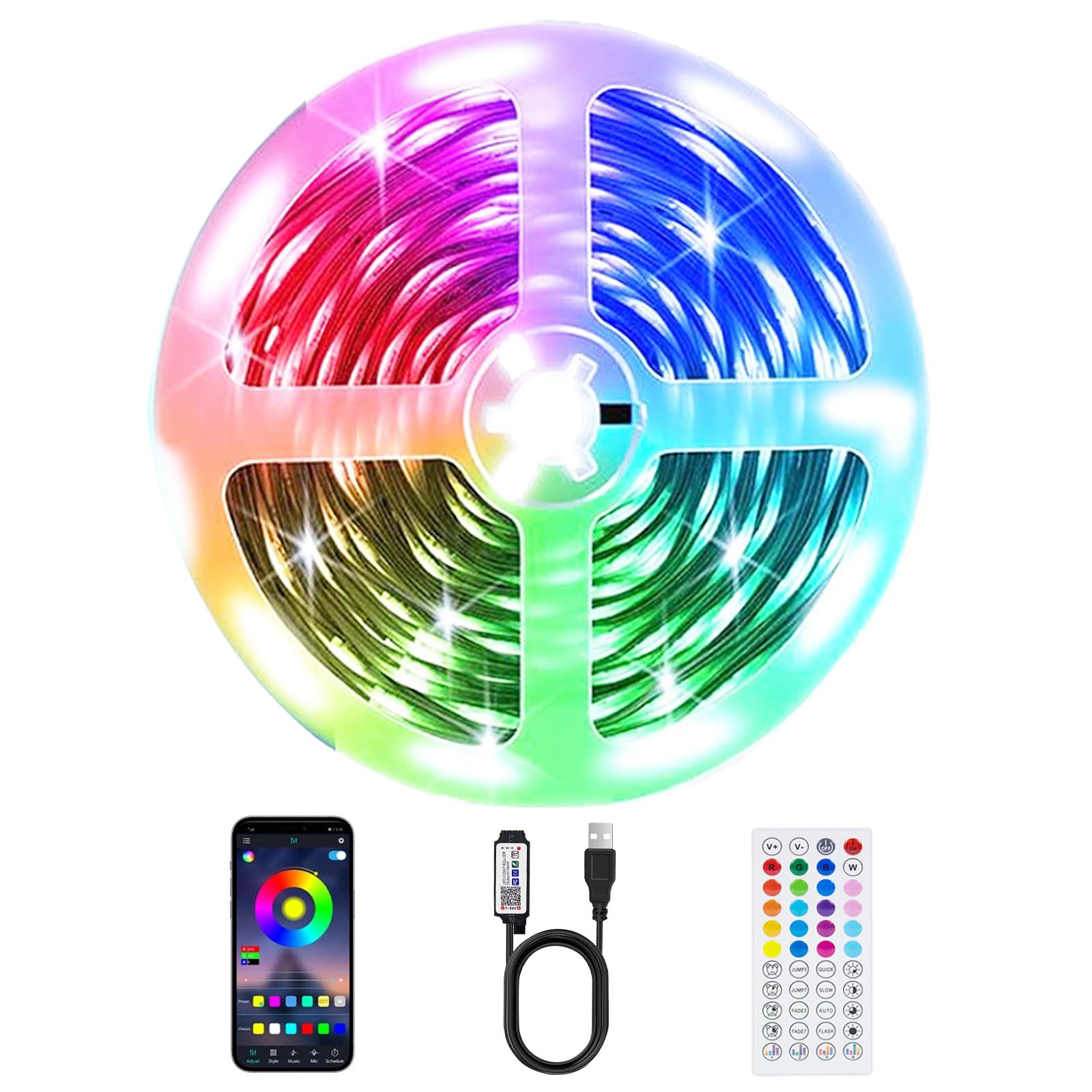 Photo 1 of TK99SW LED Strip Lights, 50ft Smart RGB Music Sync Bluetooth App & Remote Control, USB-Powered LED Lights for TV, Gaming, Bedroom, PC, Home Theater,Parlor,Room