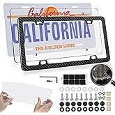 License Plate Frame Cover - 100% Real Carbon Fiber License Plate Frame with Clear License Plate Cover Protector Universal Waterproof License Plate Holder with Complete Hardware - 1 Pack