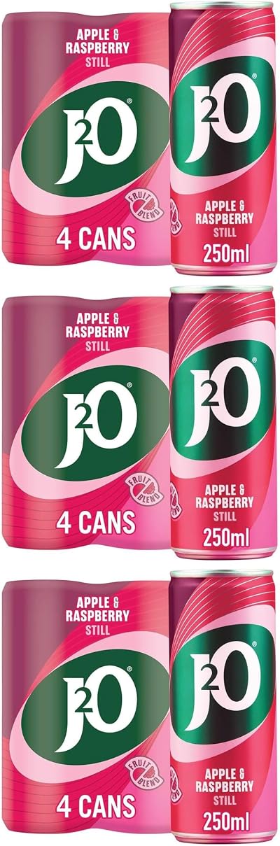 J2O Apple & Raspberry Cans 4 x 250ml Pack of 3 Brand New Sealed