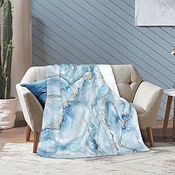 Perinsto White Blue Marble Throw Blanket Ultra Soft