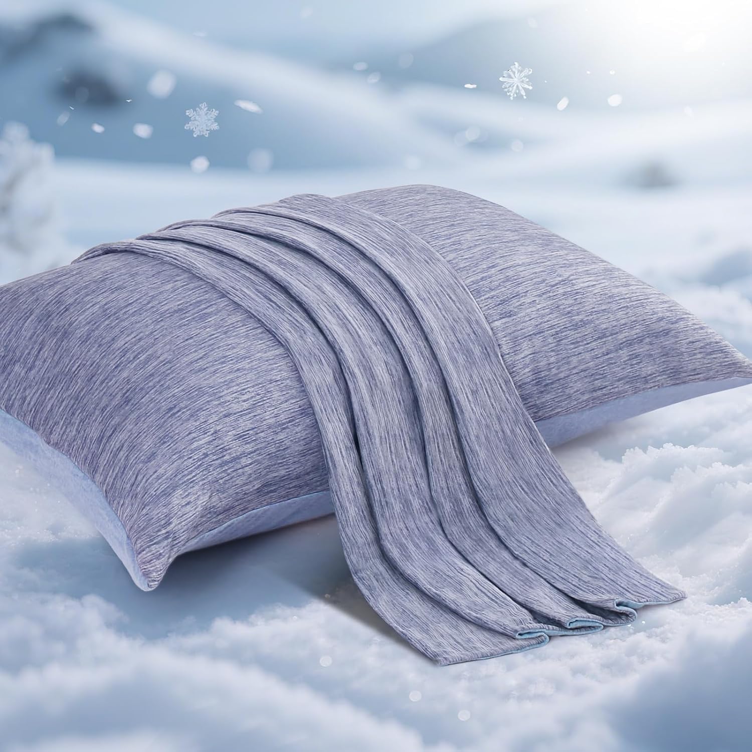 Elegear Cooling Pillow Cases 2 Pack, Summer Cool Pillowcases for Hot Sleeping, Double-Sides Arc-Chill Q-Max 0.5 Cooling Fiber and 100% Cotton, Soft Breathable Hidden Zipper Pillowcase 50x75cm, Blue