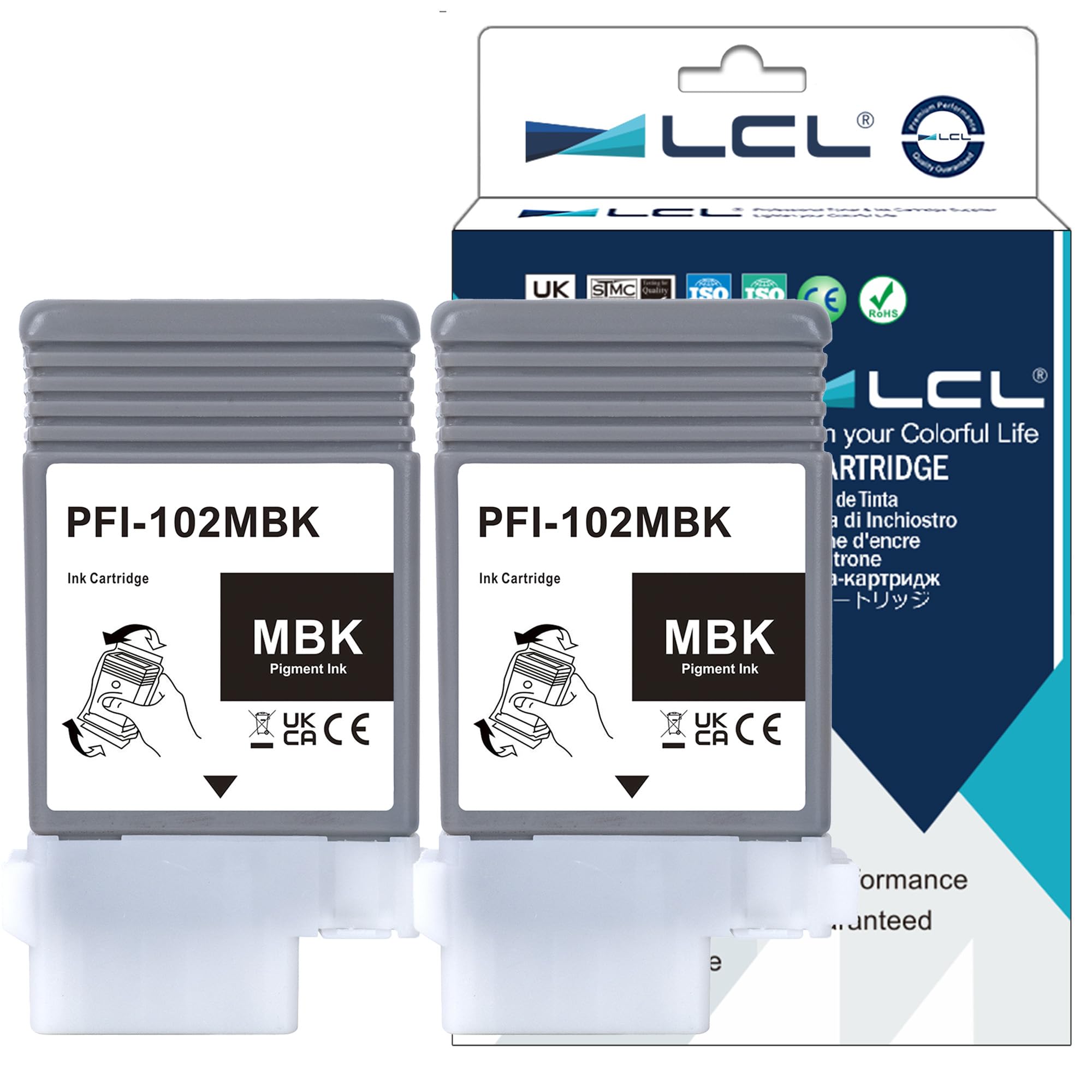 LCL PFI102 MBK Ink Cartridge Replacement for Canon PFI-102 PFI-102MBK for Canon imagePROGRAF iPF500 iPF510 iPF600 iPF605 iPF610 iPF650 iPF655 iPF700 iPF710 iPF720 iPF750 iPF755 iPF760 iPF765 (2 Pack)