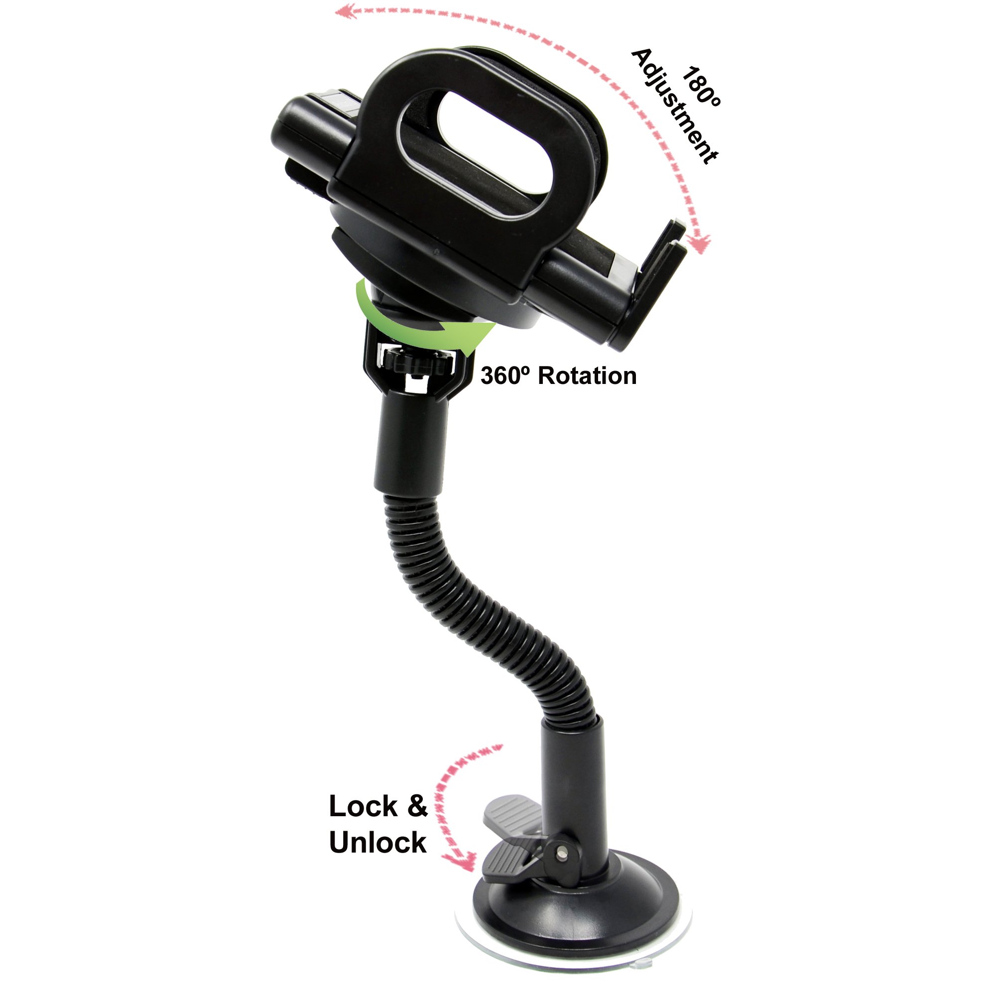 Phone Holder for Car iProductsUS Car Phone Mount Universal Windshield Cell Phone Holder for iPhone 7/6S/6 Plus/5S/5 Samsung Galaxy S7/S6 Edge Nexus LG HTC GPS Devices 3.5-6 inch (Black)