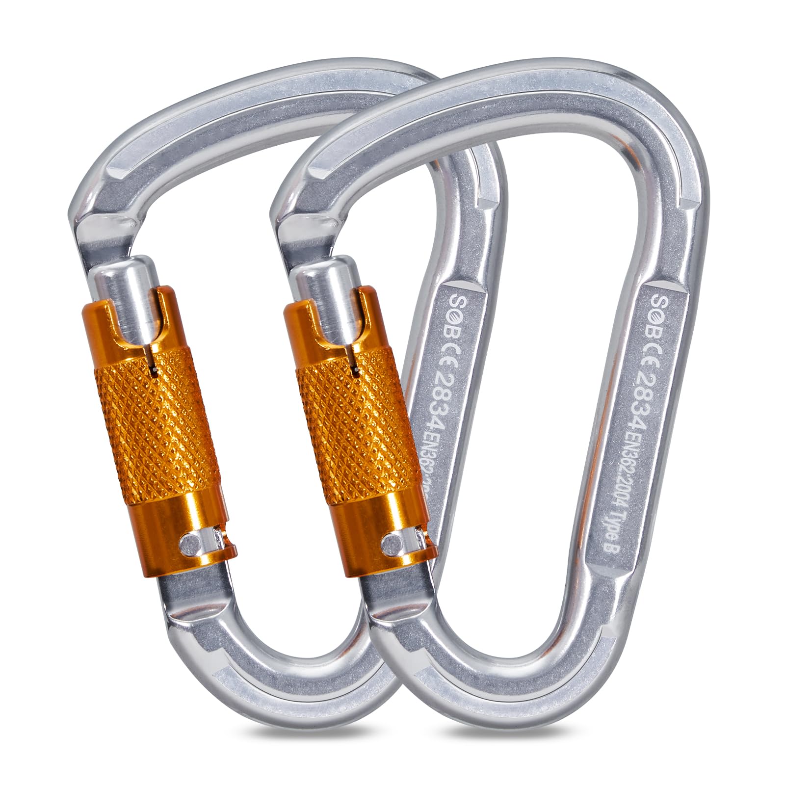 Climbing Carabiners, Auto Locking Carabiner Clips Heavy Duty for Rock Climbing, Camping, Dog Leash, Hammock, Swing, Water Bottle (25KN-2Pack)