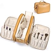 Travel Makeup Bag Women's Large Capacity Cosmetic Portable Organizer Large Opening Waterproof Storage Toiletry Bags Vertical Free-Standing Brush Holder for Easy Access Orange