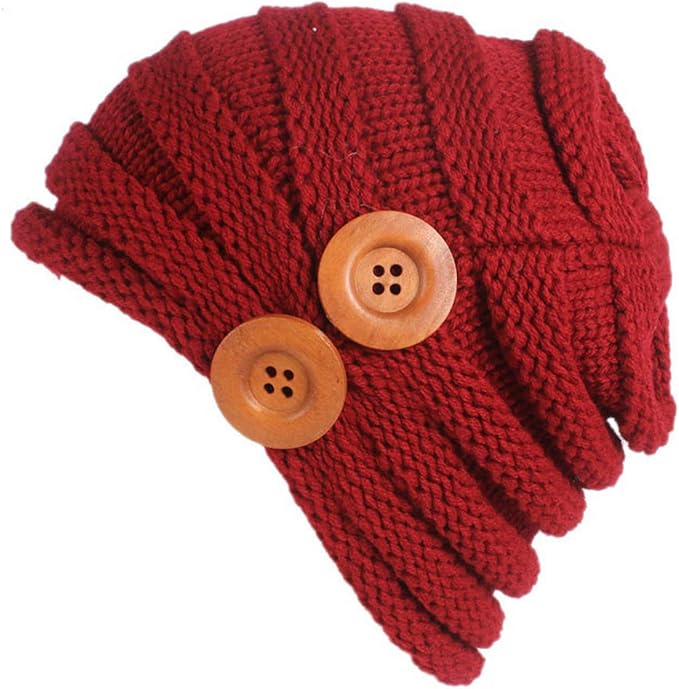 TSRV6G Double Skullies Beanies Buttons Knitted Skullies Warm Headwear