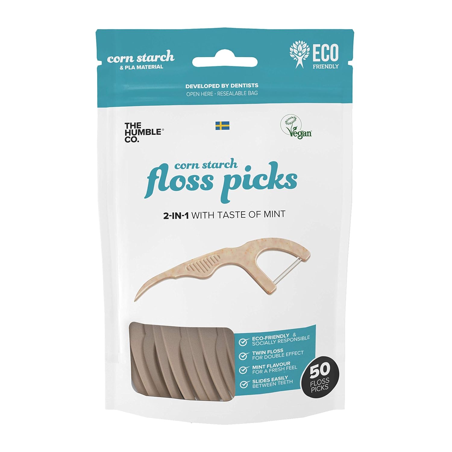 The Humble Co. Natural Dental Floss Picks (200 count) - Vegan, Eco Friendly, Sustainable Flossers for Zero Waste Oral Care - Helps Remove Plaque and Gives a Fresh Feel (Fresh Mint/Double Thread) : Beauty
