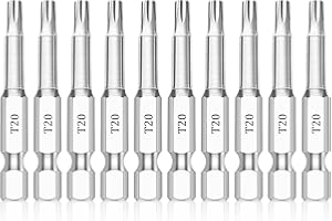 NAUIX T20 Torx Bits(10-Pack 2 Inch), 1/4 Inch Hex Shank S2 Steel Magnetic star 6 Point Screwdriver bit set