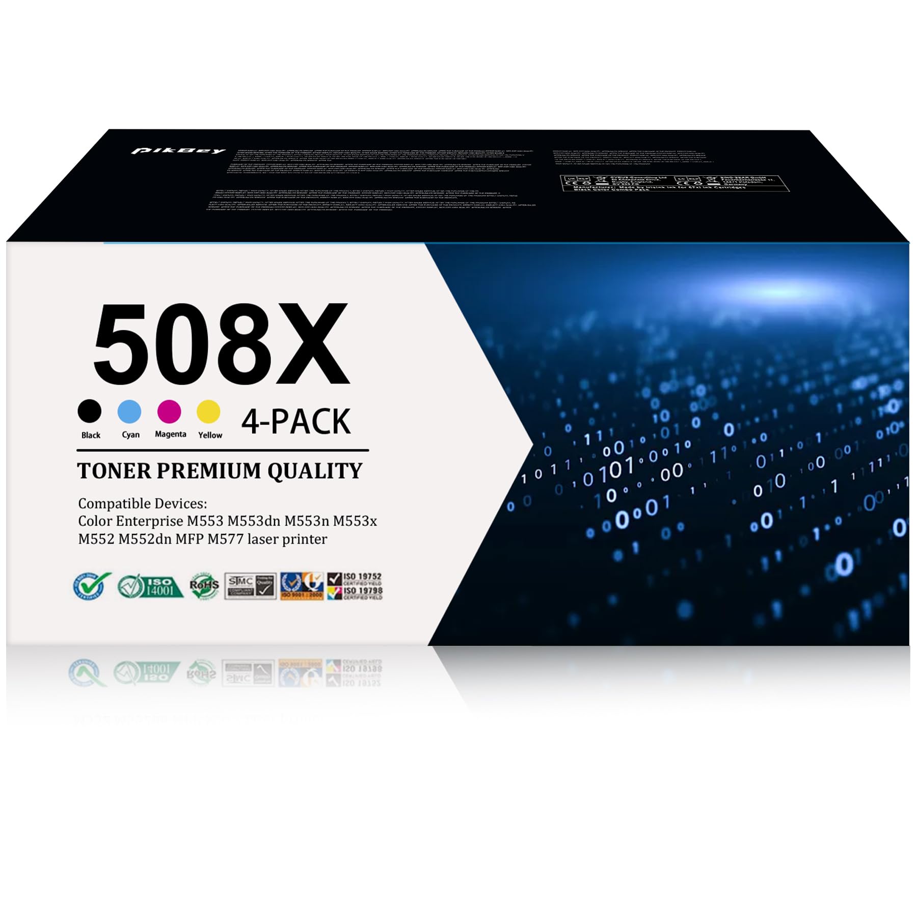 Photo 1 of 508X Toner Cartridge Set, 4-Pack( 1Black/1Cyan/1Magenta/1Yellow) Replacement for 508 508X Toner Cartridge CF360X CF361X CF362X CF363X Compatible for M553 M552 553 MFP M577 Series Printer