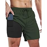 Buauty Mens Swim Trunks with Compression Liner 5 Inch Inseam Quick Dry Swim Shorts Mens Swimsuit Board Shorts with Pockets