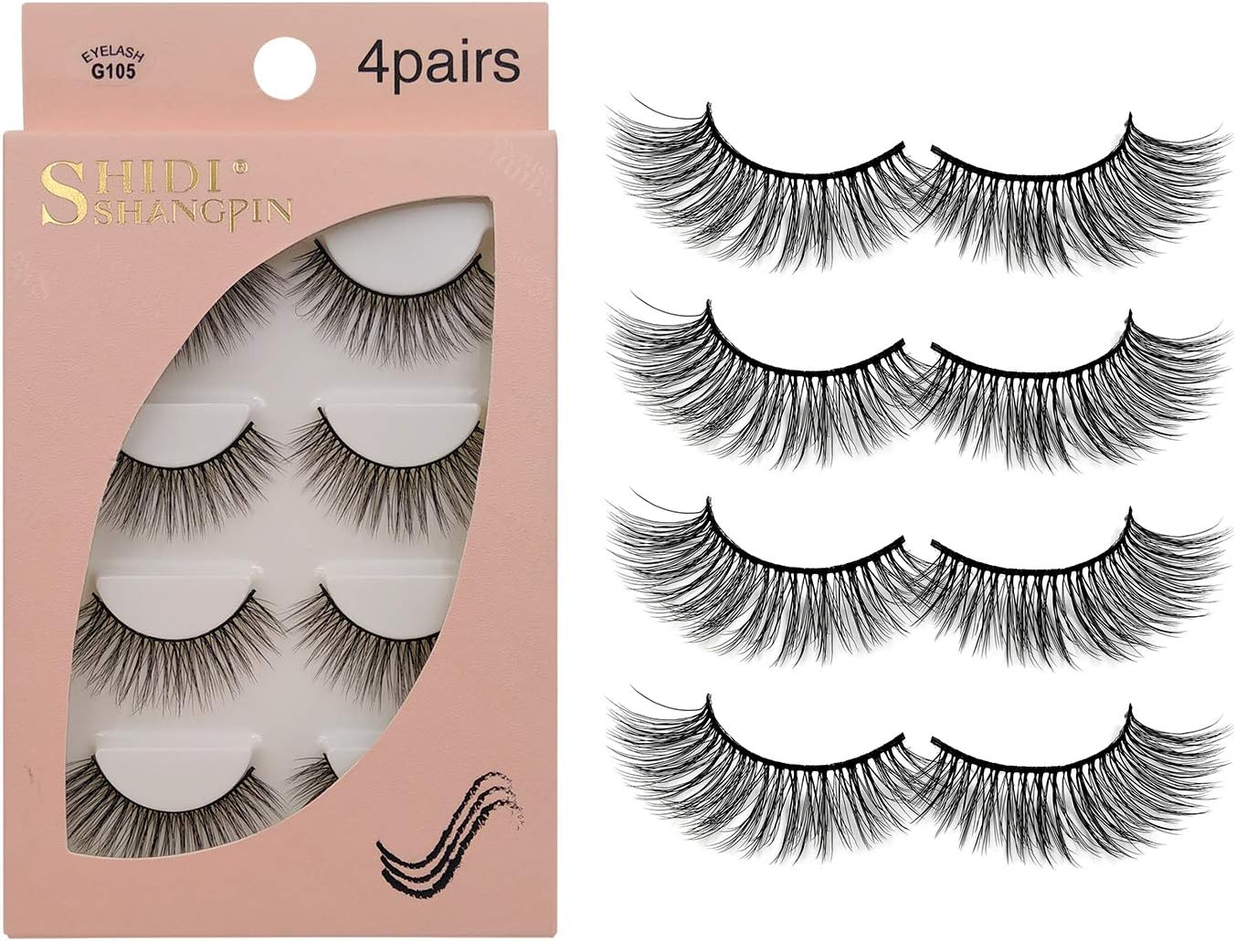 False Eyelashes 4 Pairs - Professional Reusable Face Eyelashes Fit for All Eyes, Natural Thick Hand-Made 3D Faux Mink Eyelashes for a Beautiful Makeup Look G105