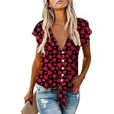 st Patrick Day Blouse Women Dressy Tie Front Button Up Ruffle Sleeve Green Saint Pattys Shamrock Tops