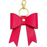 Bow Bag Charm Keychain, Cute Faux Leather Bow Pendant with Gold Keyring and Clasp, Purse Accs for Women, Keychain Gift