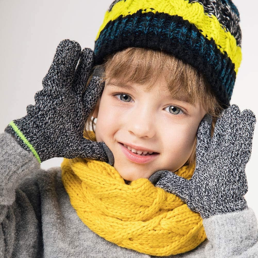 accsa 3 Pairs Kids Winter Magic Gloves for Boys Girls Soft Stretchy Touch Screen Gloves, Neon Stripe: Clothing