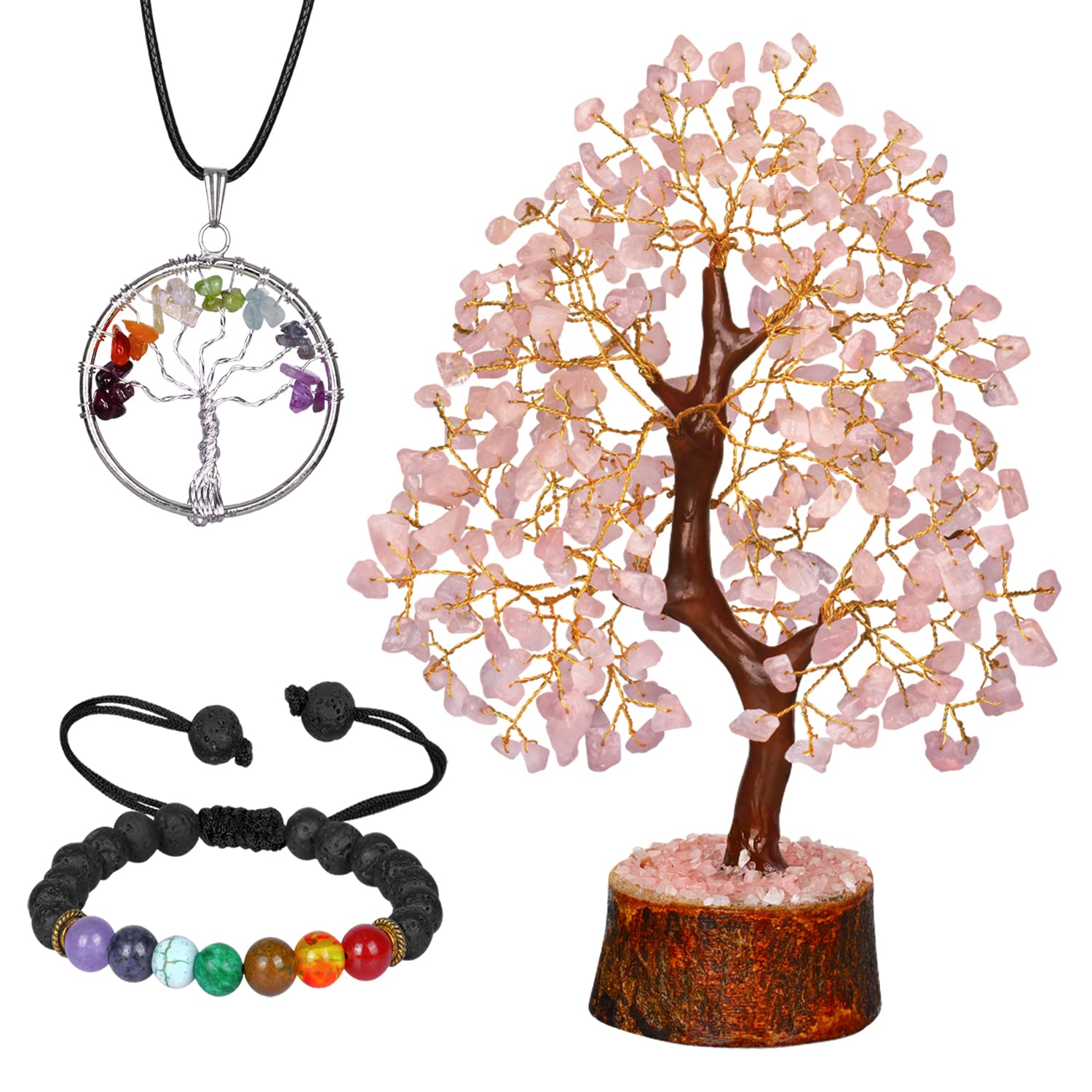 NARIBABU Rose Quartz Crystal Tree - Pink Tree - Gemstone Bonsai Tree - Desk Decorations For Women Office - Witchy Gifts For Women - Gem Tree Crystals - Crystal Quartz Tree