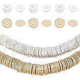 PH PandaHall 300pcs Heishi Spacer Beads 6mm Brass Disc Beads Gold Silver Flat Round Spacers Loose Bead for Clay Bead Stackable Necklace Bracelet Jewelry Making