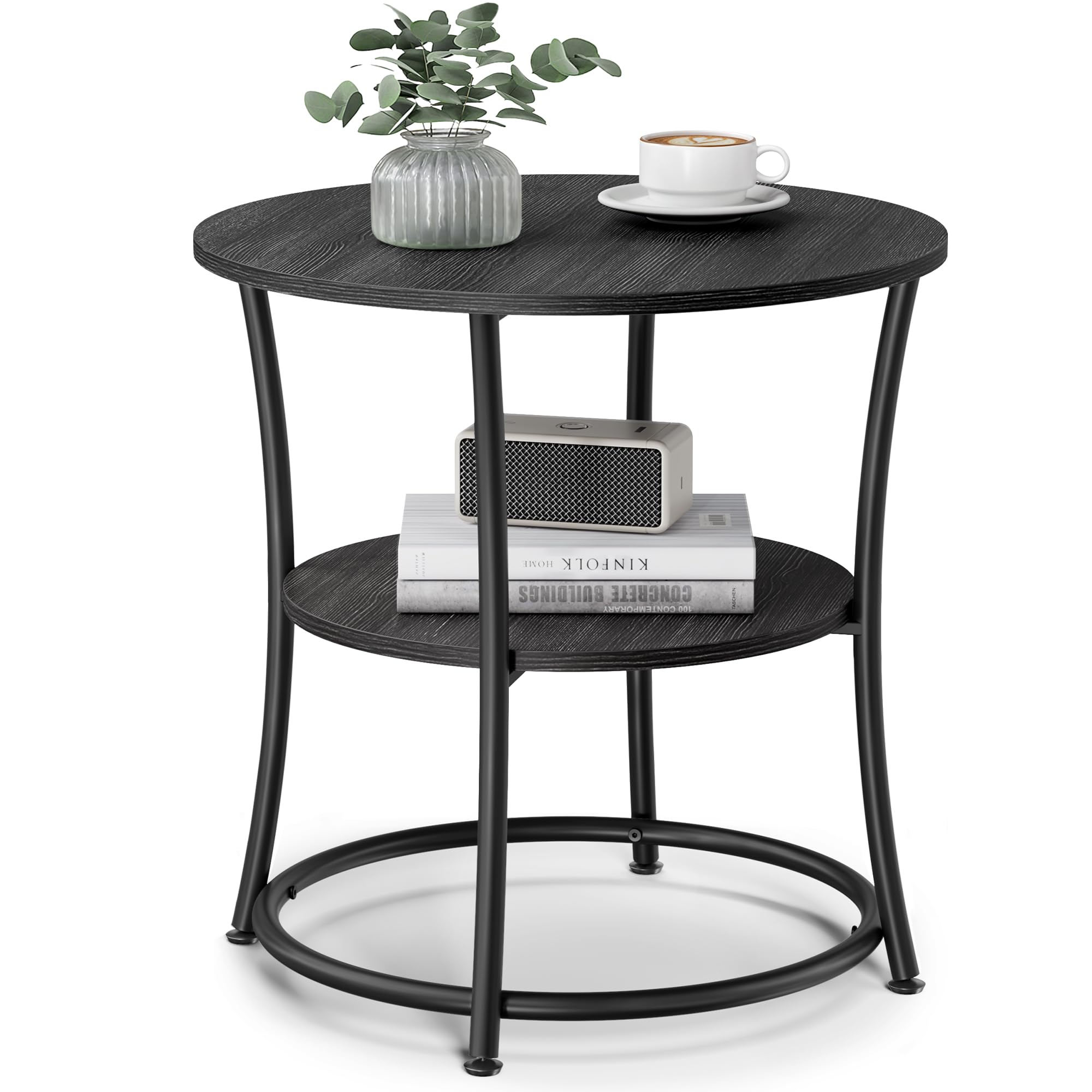 Photo 1 of (missing hardware) VASAGLE Side Table, 2-Tier Round End Table, Nightstand with Steel Frame for Small Spaces, Living Room, Bedroom, Charcoal Gray and Ink Black