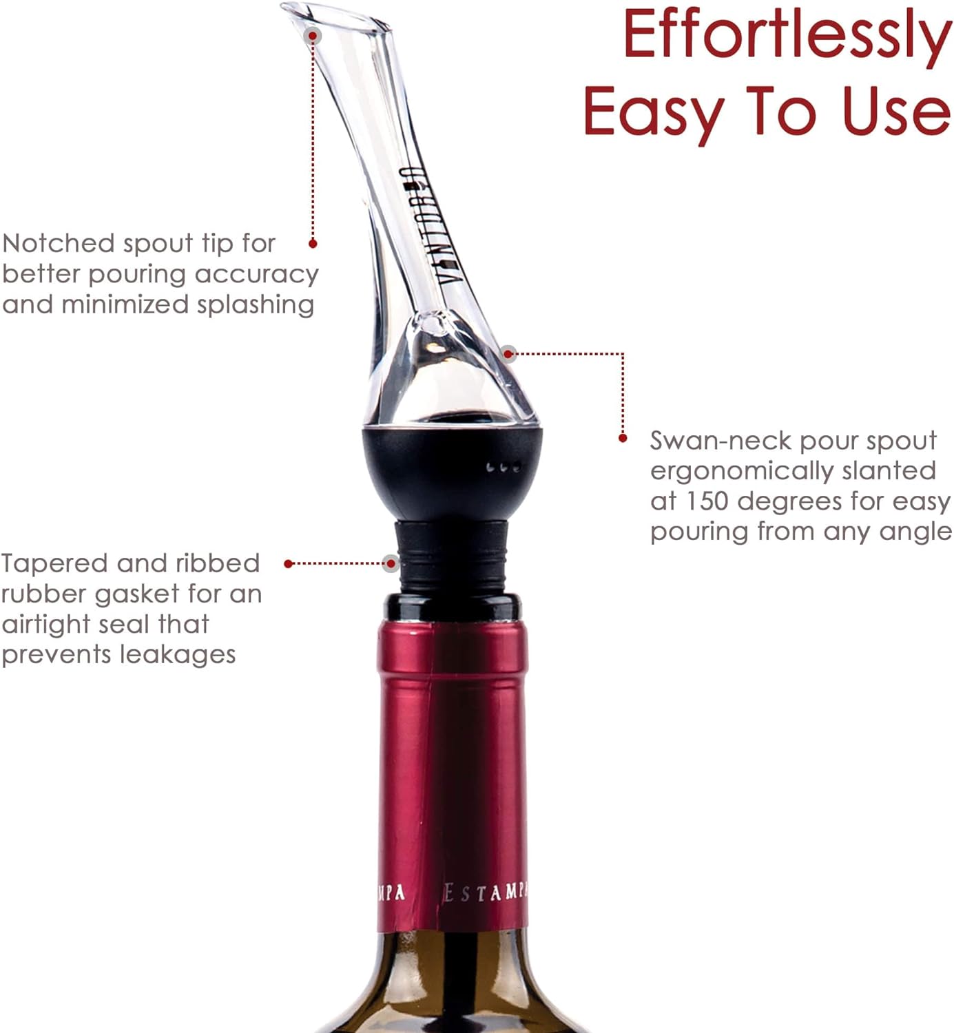 Vintorio Wine Aerator Pourer - Premium Aerating Pourer and Decanter Spout (Black) - Image 5