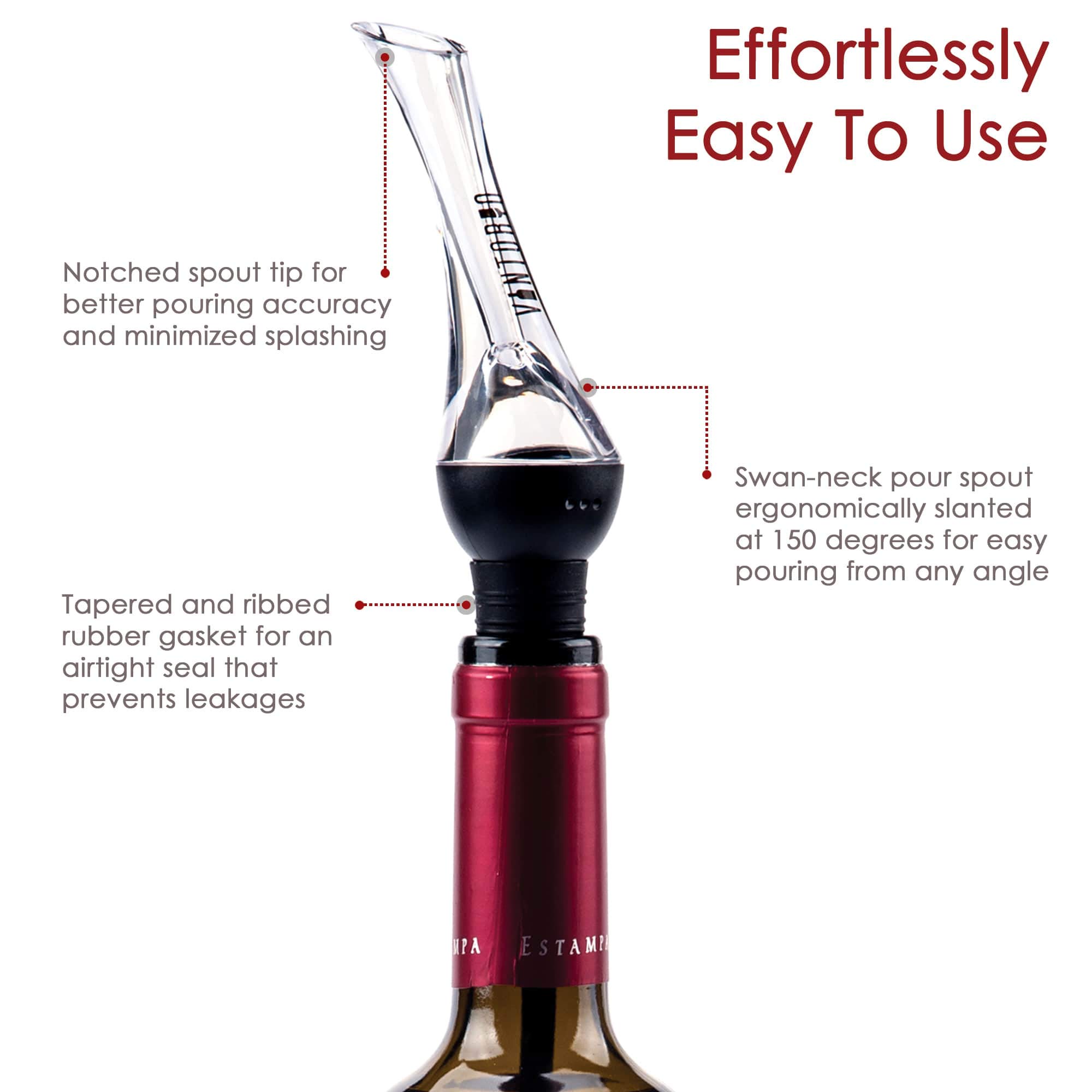 Vintorio Wine Aerator Pourer - Premium Aerating Pourer and Decanter Spout (Black) by Vintorio