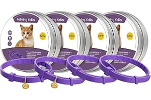 4 Pcs Cat Calming Collar Adjustable Lavender Scent Relaxing Cat Collar with 2 Pendant for Puppies Reduce Stress Aggression An