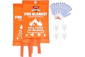 HOKING 47"x47" Fire Blanket for Home and Kitchen, Emergency Fire Blankets to Smother a Kitchen Fire, Prepared Flame Suppression Survial Safety, Fiberglass Fire Blanket for Car House Camping, 2 Packs