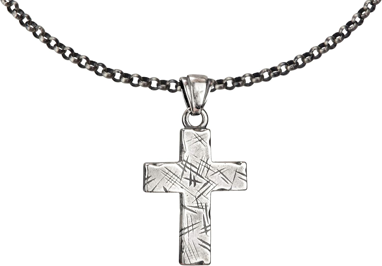 Junge Kommunion Kreuz Anhänger Echt Silber 925 Mit Schwarzer Kautschuk