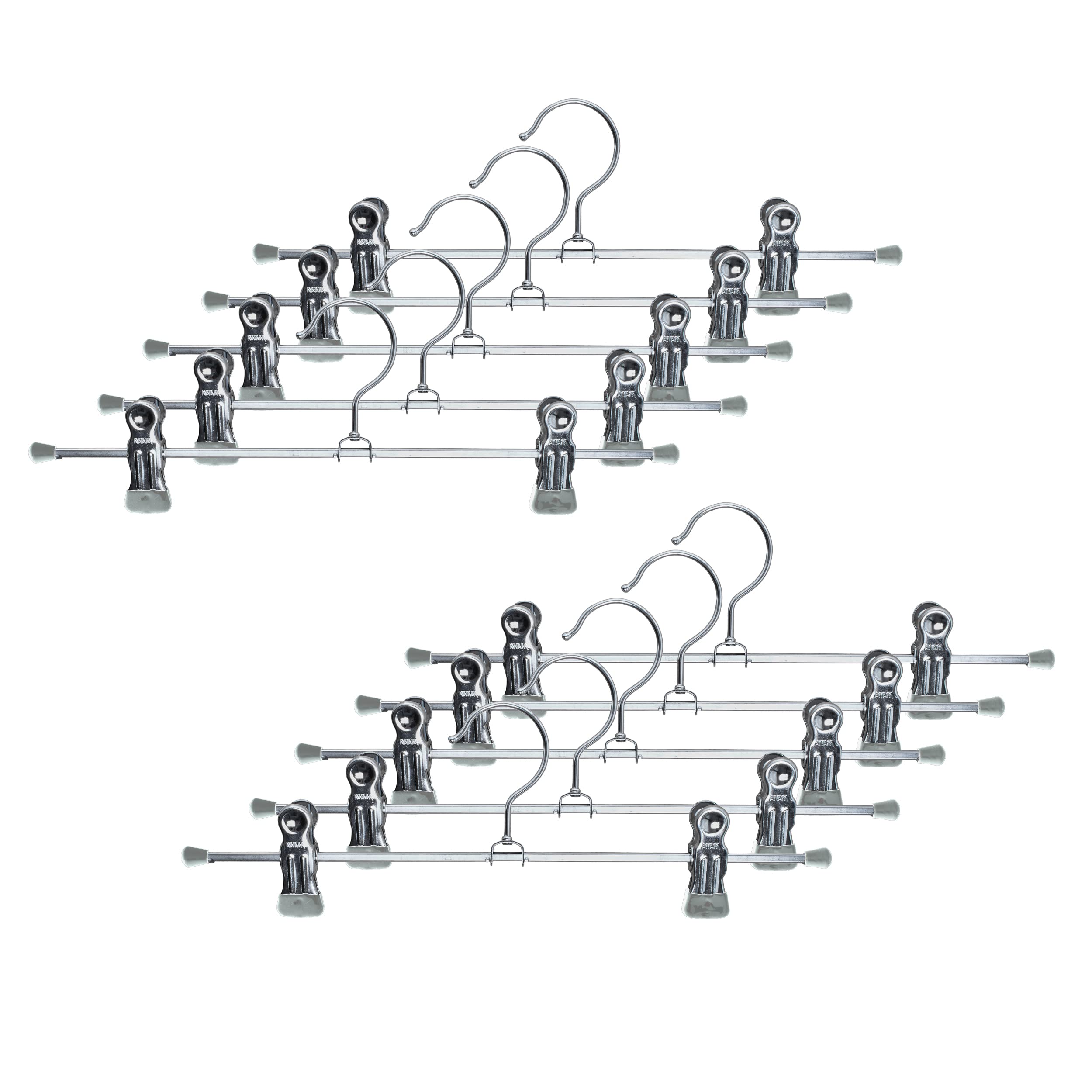 MAWA by Reston Lloyd Non-Slip Space-Saving Style K/30D Clothes Hanger For Pants & Skirts with Two Non-Slip Clips, Set of 10, 11 3/4", Silver