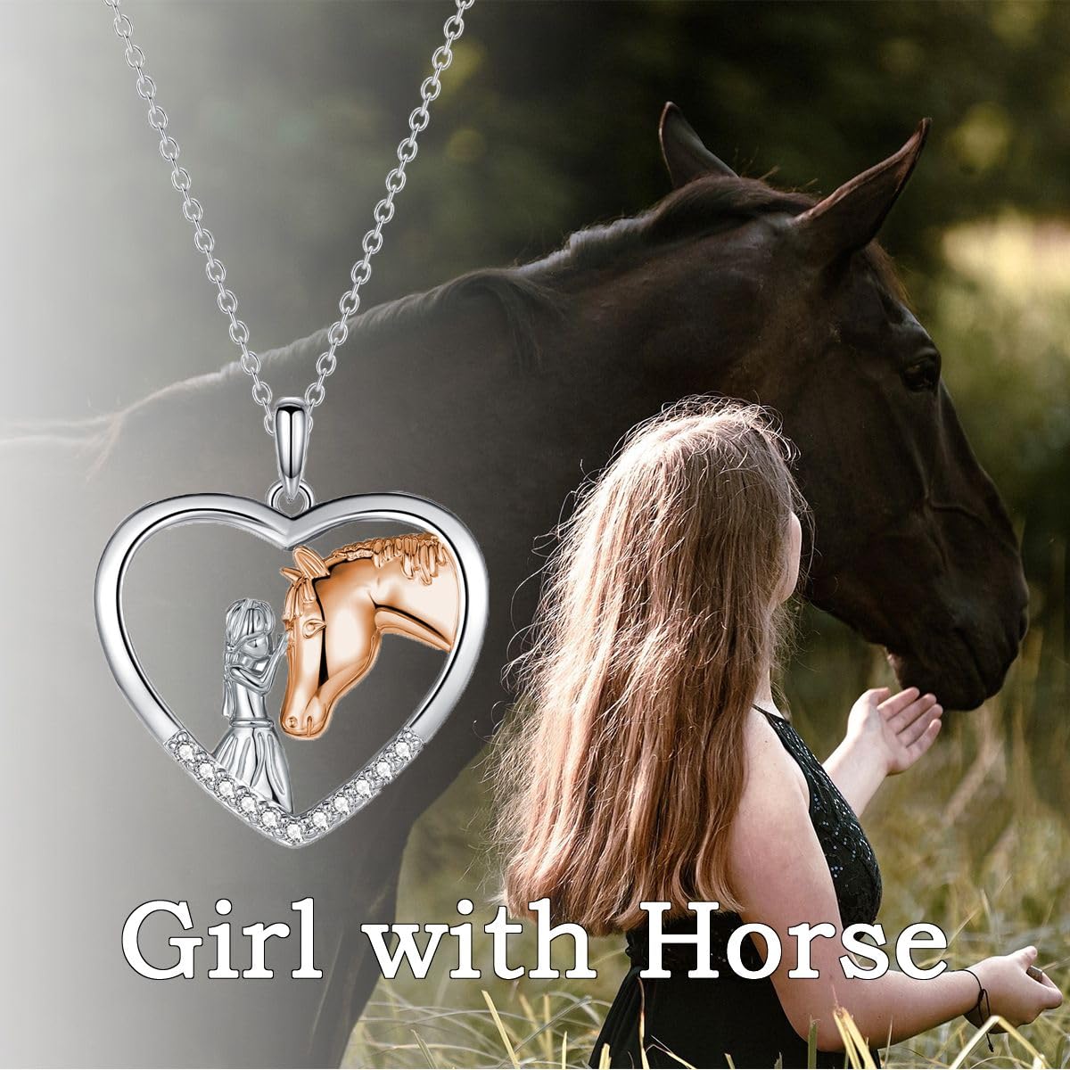GULICX Horse Gifts for Teen Girl Women, Girl with Horse Necklace Heart Pendant Jewelry Gifts for Horse Lover Daughter Granddaughter Niece
