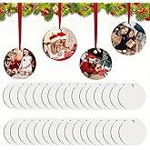 Sublimation Ornament Blanks 32 PCS Sublimation Blanks Double Side Round MDF Pendants Personalized Christmas Ornaments for DIY Christmas Decoration