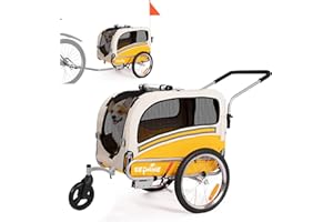 Sepnine 2 in 1 Pet Bicycle Trailer with a 6" Stroller Wheel Suitable for Small and Medium Dogs, Carrier Up to 66/88 LBS, Easy Folding Cart Frame, Quick Release Wheel, Universal Bicycle Coupler