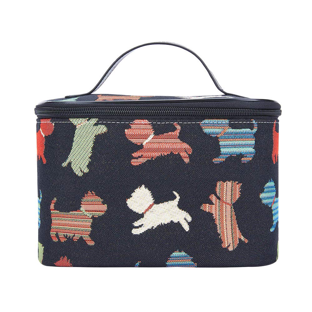 Signare Tapestry Toiletry Bag Makeup Vanity Bag for Women with Animal and Pet Designs (Playful Puppy; Toil-Puppy)