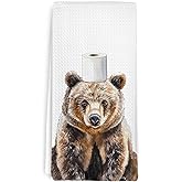 cvjutf Brown Bear Gift Hand Towels, Bear Bathroom Decor, Funny Woodsy Brown Bears Cabin Hand Tea Towels for Bathroom Kitchen Decor, Cute Animal Dish Towel, Bears Lover Gifts for Women Men, 16x24 Inch