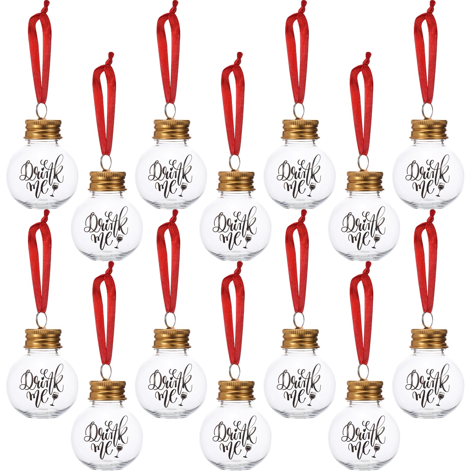 Photo 1 of 24 Pcs eBoot Christmas Booze Balls Ornament Fillable Drink Me Ornaments for Christmas Tree Xmas Holiday Clear Hanging Ornament with Gold Lids for Home Decoration (3.38oz)