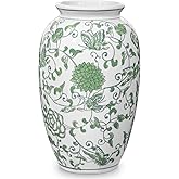 Green and White Vase, Green Ceramic Vase for Home Decor 8.9" Chinoiserie Vase for Flowers Porcelain Flower Vase for Living Room, Bathroom, Dinner Table Centerpieces