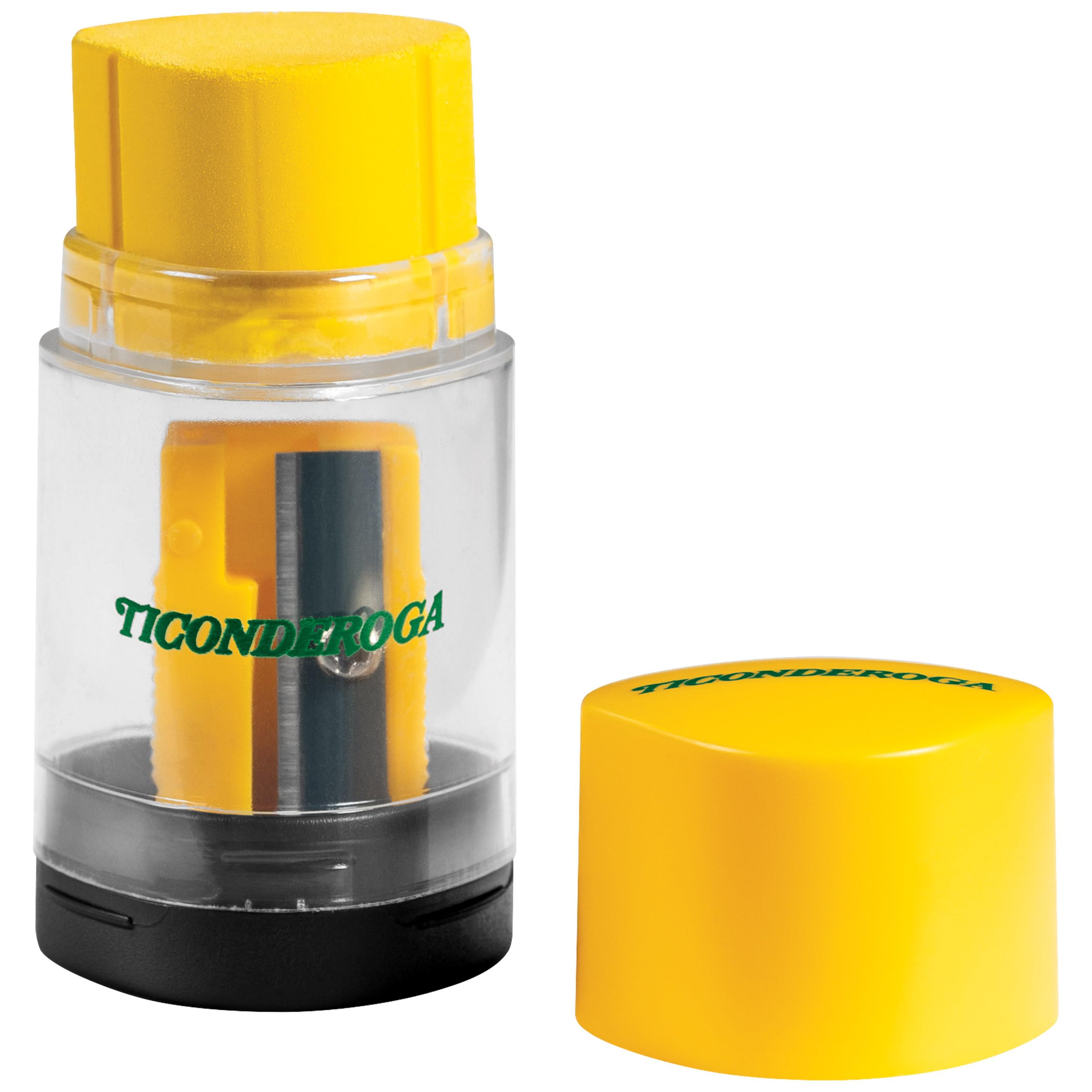 Ticonderoga Duo 2-in-1 Pencil Sharpener & Eraser, Yellow, 6 Count