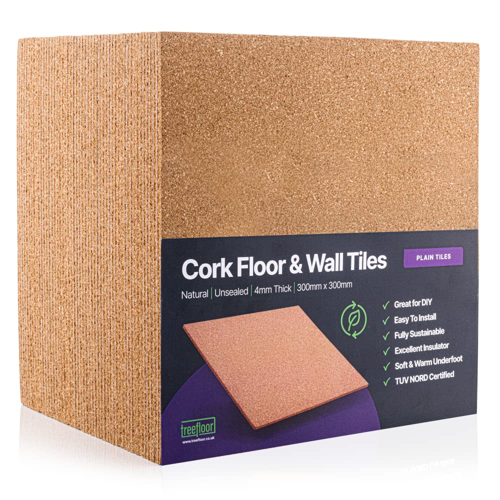 Cork Tiles Natural(6.75 sqm coverage) - 300x300mm Tiles | Great for Floors, Walls, DIY, Pin Boards & Craft Projects | Acts as Sound Proofing & Insulation (Pack of 75)
