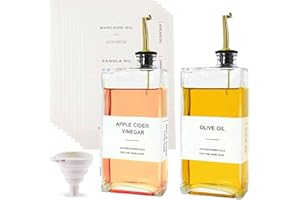 Olive Oil Dispenser for Kitchen,Cooking Oil and Vinegar Dispenser with 36 Labels and Pourers,Simple Glass Oil Bottle,Soy Sauc