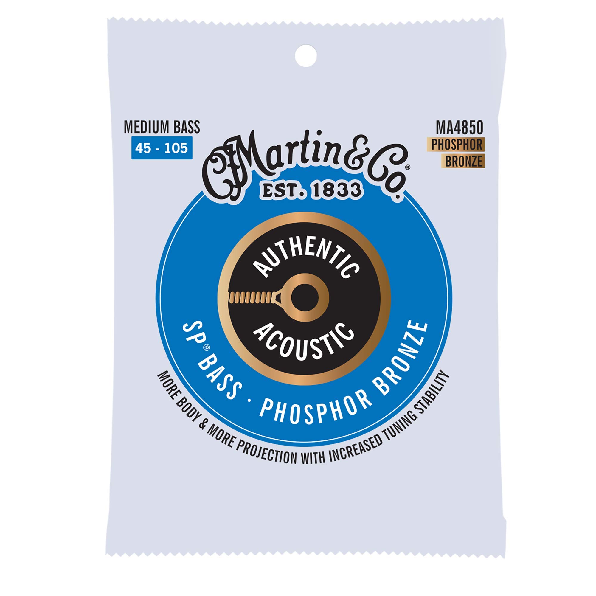 C.F Martin Martin Guitar Authentic Acoustic MA4850 Medium-Gauge Acoustic Bass Guitar Strings, 92/8 Phosphor Bronze