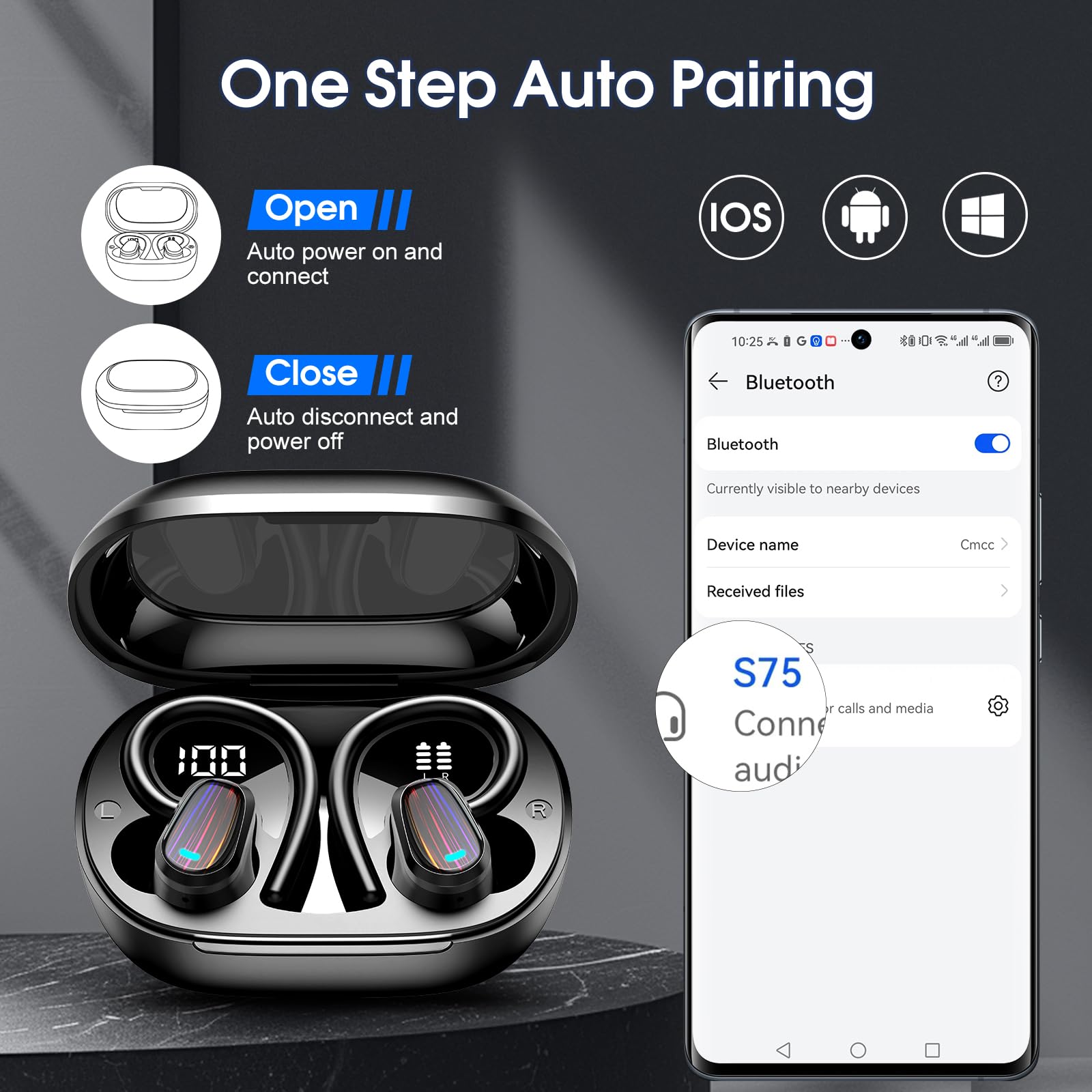OYIB AI Language Translation Earbuds Real Time, 3-in-1 Translator Earbuds with 6 Translation Modes/164 Language, 50H Bluetooth 5.4 Headphones Translating Device for Travel/Business//Leaning, Black