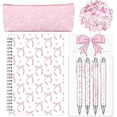 Sayglossy Pink Bow Stationery Gift Coquette School Supplies Set Include Pens Aesthetic Journal Notebook Pencil Case and Stickers Pink Bow Preppy Back to School Supplies for Girl Students