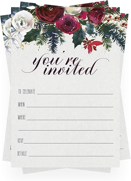 Amazon Com Invitaciones De Navidad Con Sobres Dorados De Invierno 15 Unidades De Relleno En Blanco Invitaciones Suministros Para Fiestas De Vacaciones Bodas Elegante Cena De Coctel Celebraciones Festivas