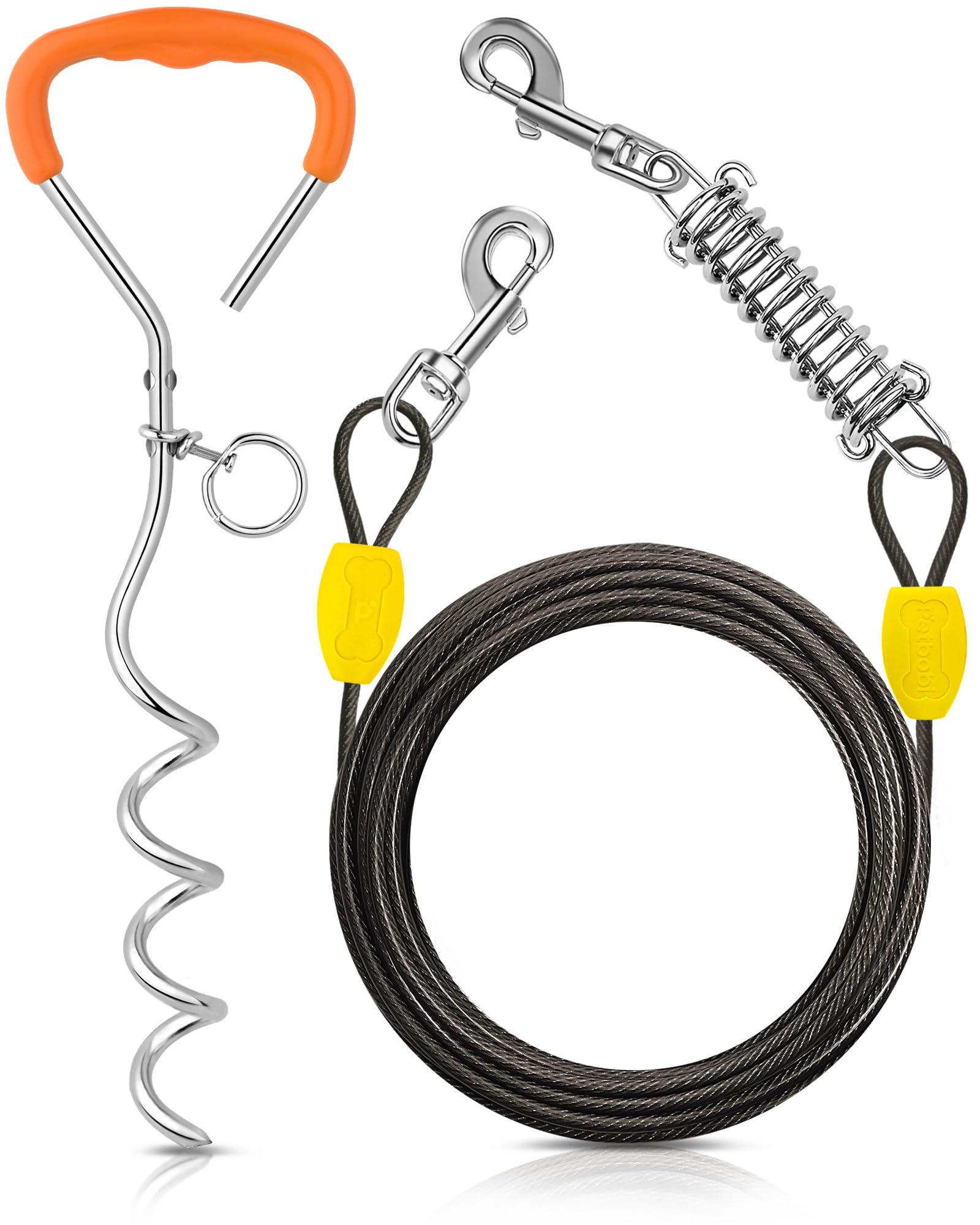 Photo 1 of Petbobi Dog Tie-Out Cable and Stake - 10ft Heavy Duty Cable with Spring, No Tangle, 16in Ground Stake, Ideal for Yard, Camping and Beach, Suitable for Small Medium Large Dogs Up to 120 lbs, Black