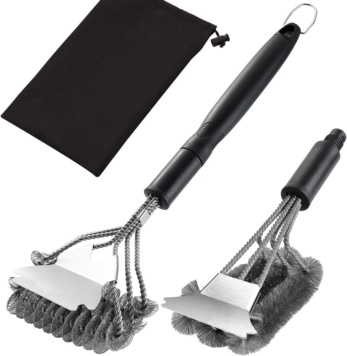 grilljoy 4PC Heavy Duty Safe BBQ Cleaner - Bristle Free& Wire Bristle Grill Brush Head with Scraper in Carrying Bag - Exclusive Barbecue Grill Brushes Set for All Grates - Universal Grill Tools Set: Home & Kitchen
