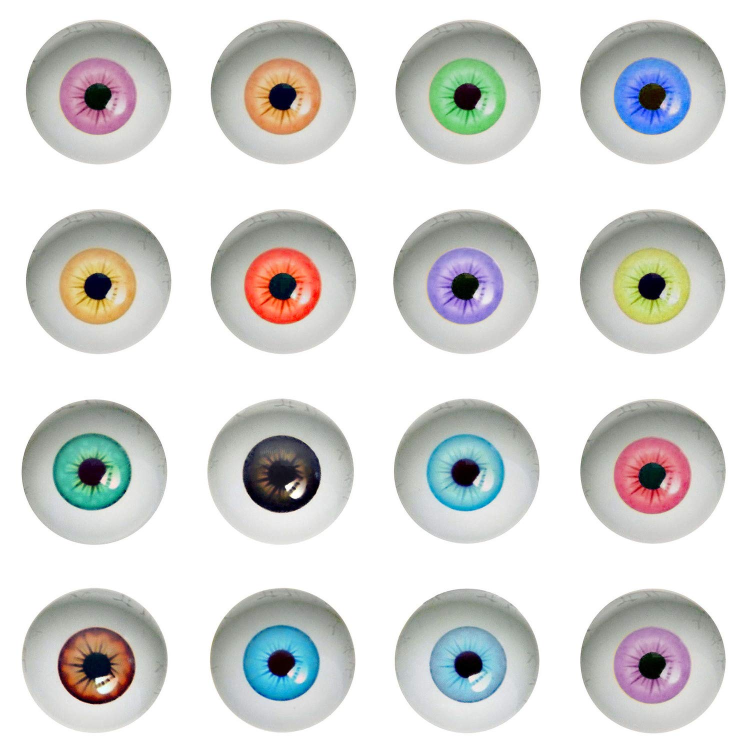 Julie Wang 20pcs Round 25mm Glass Eyes Light Color Pupils Mixed Flat Back Time Gem Cabochons Eyeballs for Dolls Making DIY Art Craft DIY Jewellery Making Accessories in Pairs
