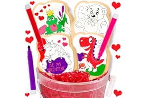 OMCOOKIE Cookie Gift Decorating Kit Activity Heart For Kids | 4 Jumbo Coloring Cookies + 3 Edible Ink Markers | Coloring Arts and Crafts