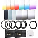 Andoer 13pcs Square Gradient Full Color Filter Bundle Kit for Cokin P Series with Filter Holder + Adapter Ring(52mm / 58mm / 62mm / 67mm / 72mm) + Storage Bag + Cleaning Cloth